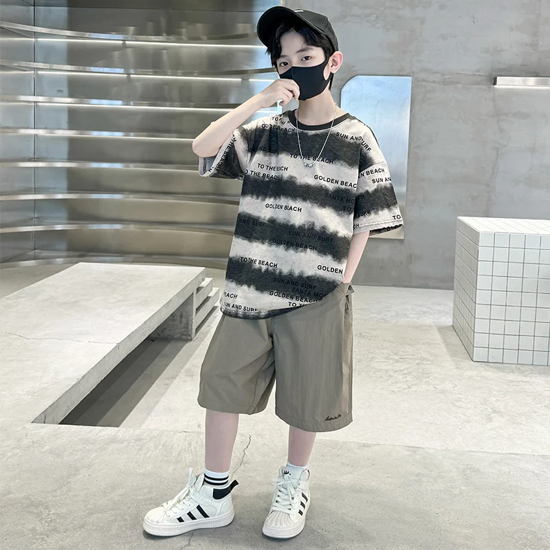 Kids Luxury Summer Stripe Clothes Set for Teen Boy Cotton Tshirt Shorts 2 Pcs Tracksuit Outfit Child Casual Top and Bottom Suit - Image 2