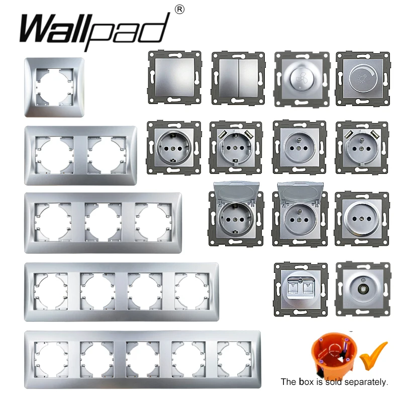 

DIY EU Grey Plastic Panel Wallpad 1 2 Gang 1 2 Way Cross Curtain Dimmer Fan Switch TV DATA Satellite EU Socket with USB TypeC