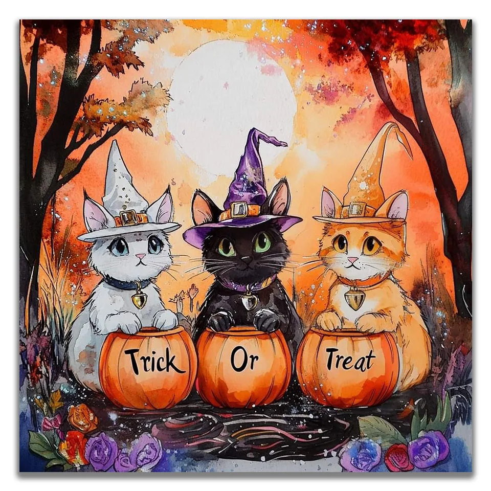 

2025 Хэллоуин DIY кошка вышивка алмазная живопись художественный комплект 5D квадратный круглый горный хрусталь ручной работы вышивка крестиком мозаика домашний декор