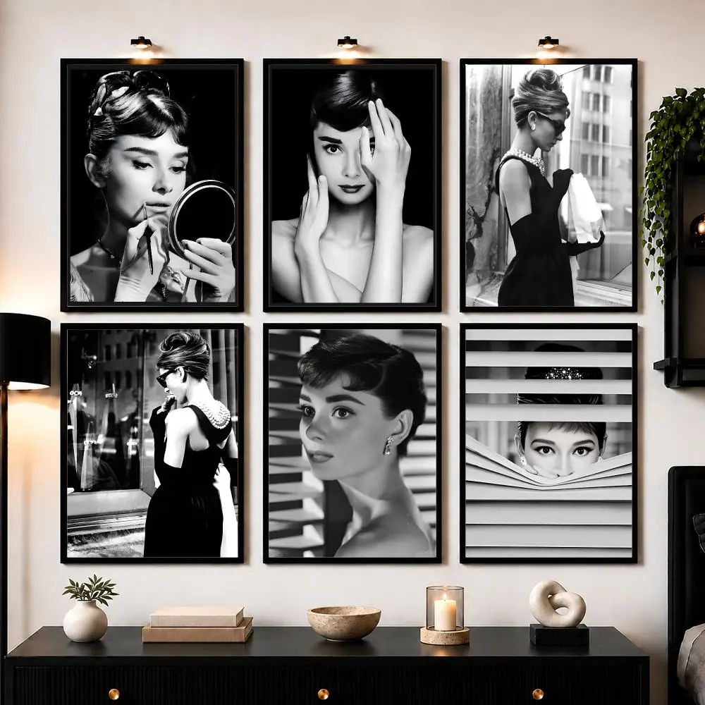 Classic Actress A-Audrey H-Hepburn Poster Wall Art Print Sticker for Bedroom Living Room Dorm Office Modern Home Decor