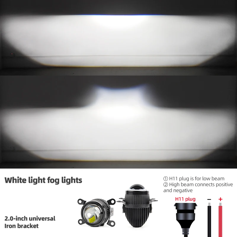 Uniwersalne reflektory samochodowe 12V z soczewką 2 cale, światła przeciwmgielne Bi-LED projektor biało-żółte do Toyoty, uniwersalny uchwyt, soczewka lampy przeciwmgielnej 2.0