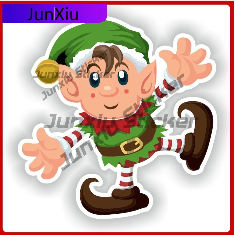 

Elf Christmas Cute Cartoon Graphics Stickers Custom Vintage Waterproof Rv Camper Stickers For Car Scratch Cover With Bumper Moto