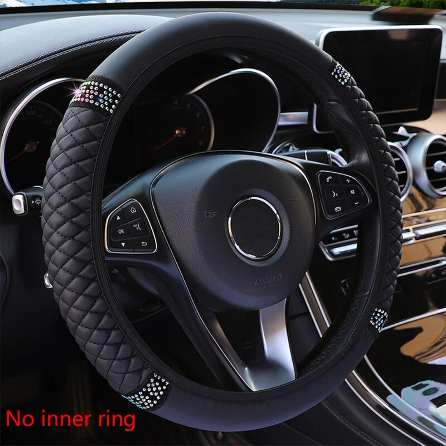 Breathable Three-dimensional Color-Encrusted Embroidered Leather Car Steering Wheel Cover - Fits 37-38cm Wheel - Without Inner R