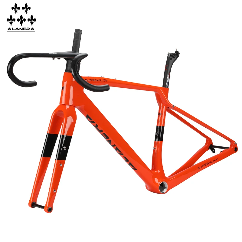 

Orange - New ALANERAl Gravel carbon fiber bicycle road frame, off-road melon bike T47 threaded center axle frame