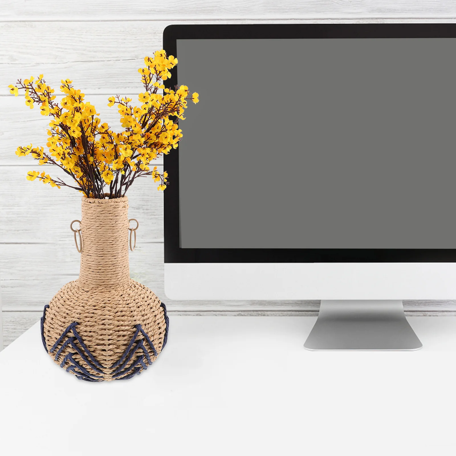 

Imitation Rattan Handwoven Vase Rustic Vintage Style Decorative Dry Flower Basket Plant Holder for Home Office Table Decor