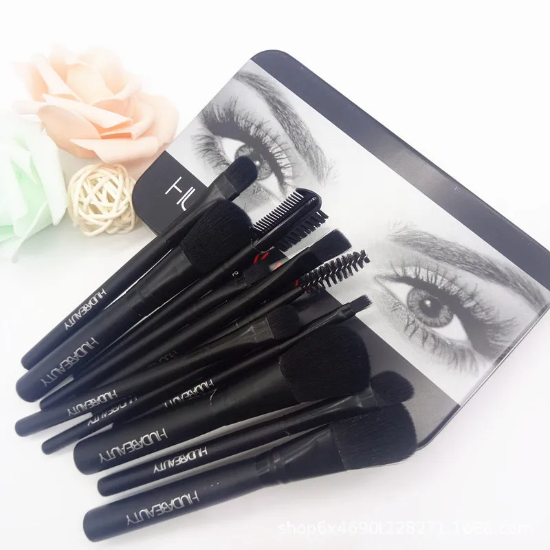 12개 블랙 뷰티 메이크업 브러쉬 메탈 케이스 메이크업 도구 12개 한 케이스 소프트 글로우 블러쉬 브러쉬 부드러운 섬유모 패션 페이스 브러쉬