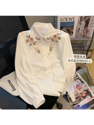 New Fashion Embroidery Loose Long Sleeve Single Breasted Shirt 2023 Spring Women's Turn-Down Collar Casual Female Blouse