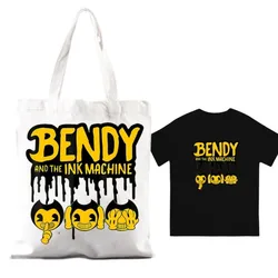 B-Bendy and the Ink M-Machine Women Shoulder Bags Couple Combination Clothes Short Sleeve Collar Fashion T shirt Man Cotton