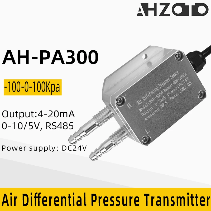 LCD Air Differental Pressure Transmitter Sensor 4-20mA 0-5/10V RS485 Output Range -100Kpa-0-100Kpa Wind Pressure Transducer