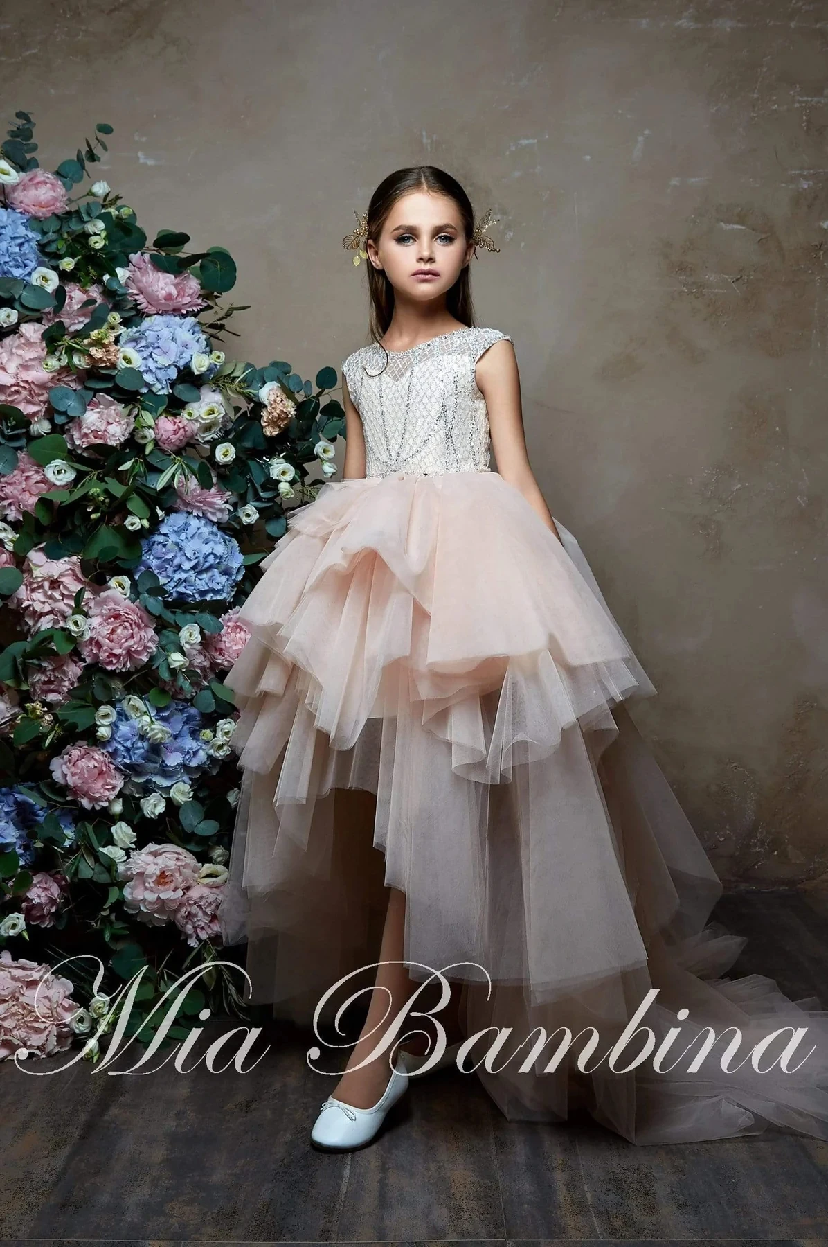 

Cute Flower Girl Dresses For Weddings A-line Cap Sleeves Tulle Lace High Low Long First Communion Dresses For Girl Little