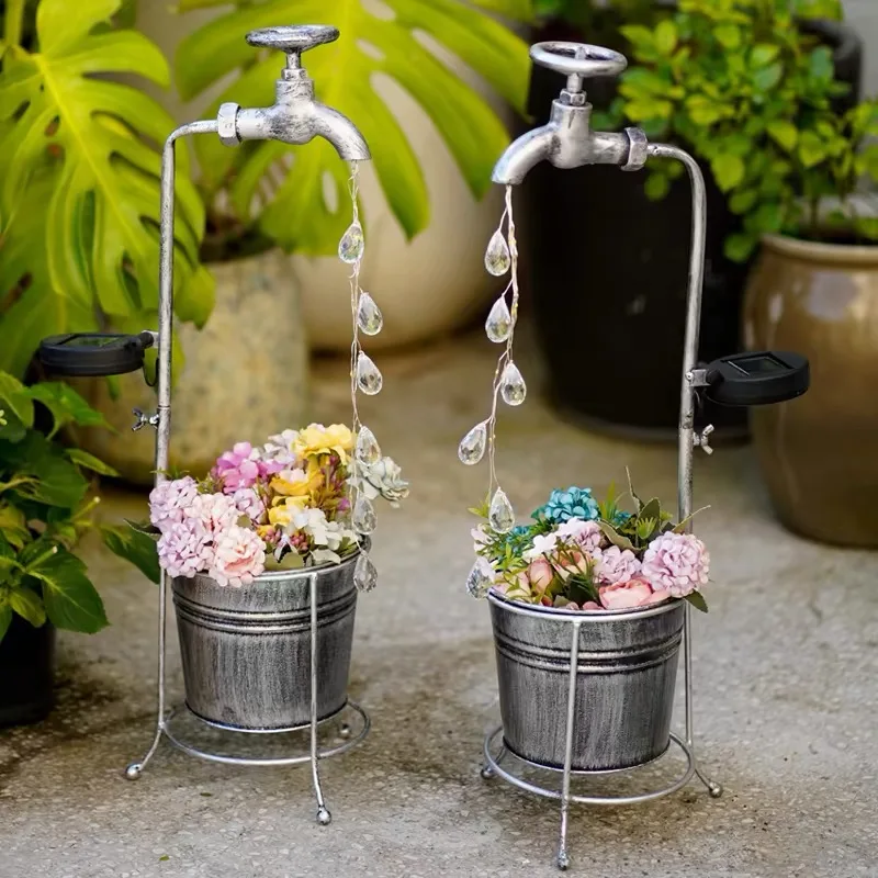 Sprinkler Water Kettle Faucet Water Droplet Flower Pot Lamp Solar Powered Lawn Lamp Courtyard Outdoor waterproof Garden