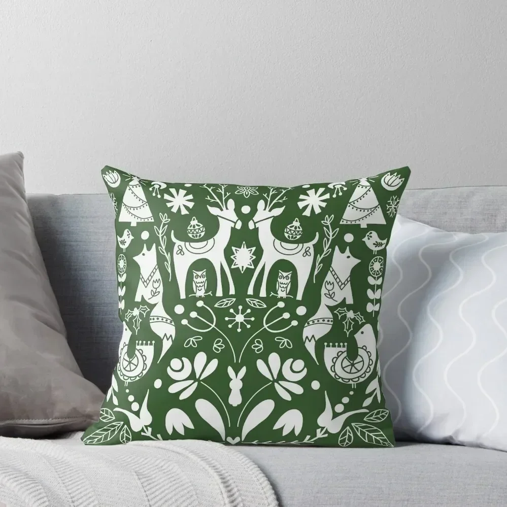 

Holiday Folk art in Green and White Throw Pillow Marble Cushion Cover Decorative Cushions christmas supplies pillow