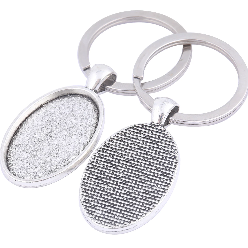 5pca Antique Silver Fit 20x30mm Oval Cabochon Keychain Base Setting Diy Pendant Charm Bezel Trays For Keyrings Making