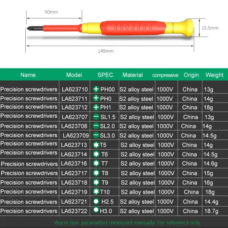 LAOA geïsoleerde precisieschroevendraaier, een kruiskleine schroevendraaier om brillen, klokken en horloges te verwijderen, mobiele telefoon, notebook