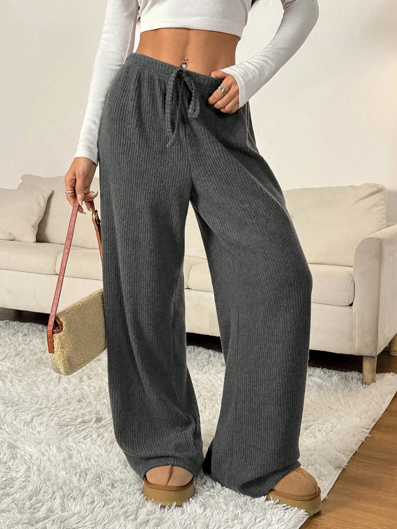 

Женские широкие брюки в рубчик, мягкие эластичные повседневные брюки на все сезоны