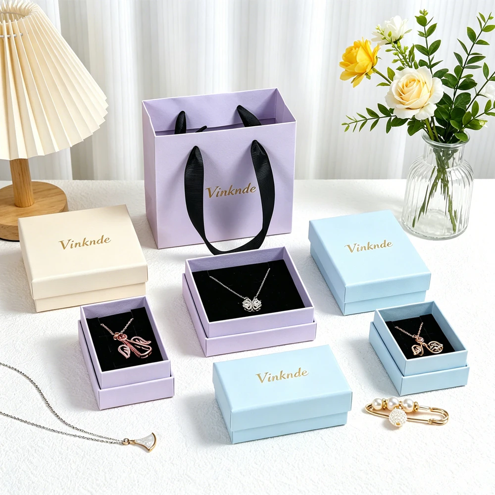 

24Pcs/Lot Paper Jewelry Ring Box Custom Logo Jewelry Organizer Necklace Pendant Bracelet Chain Storage Boxes Packaging Gift Case