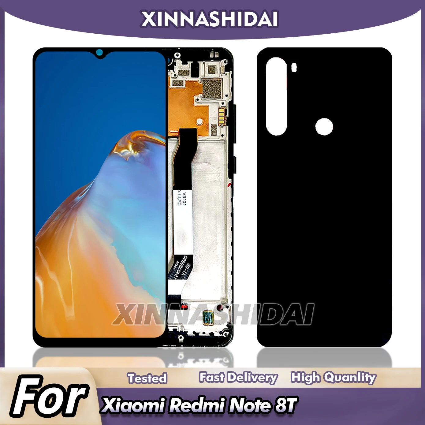 Para xiaomi redmi nota 8t m1908c3xg display lcd tela de toque digitador assembléia com quadro e capa bateria peças reposição