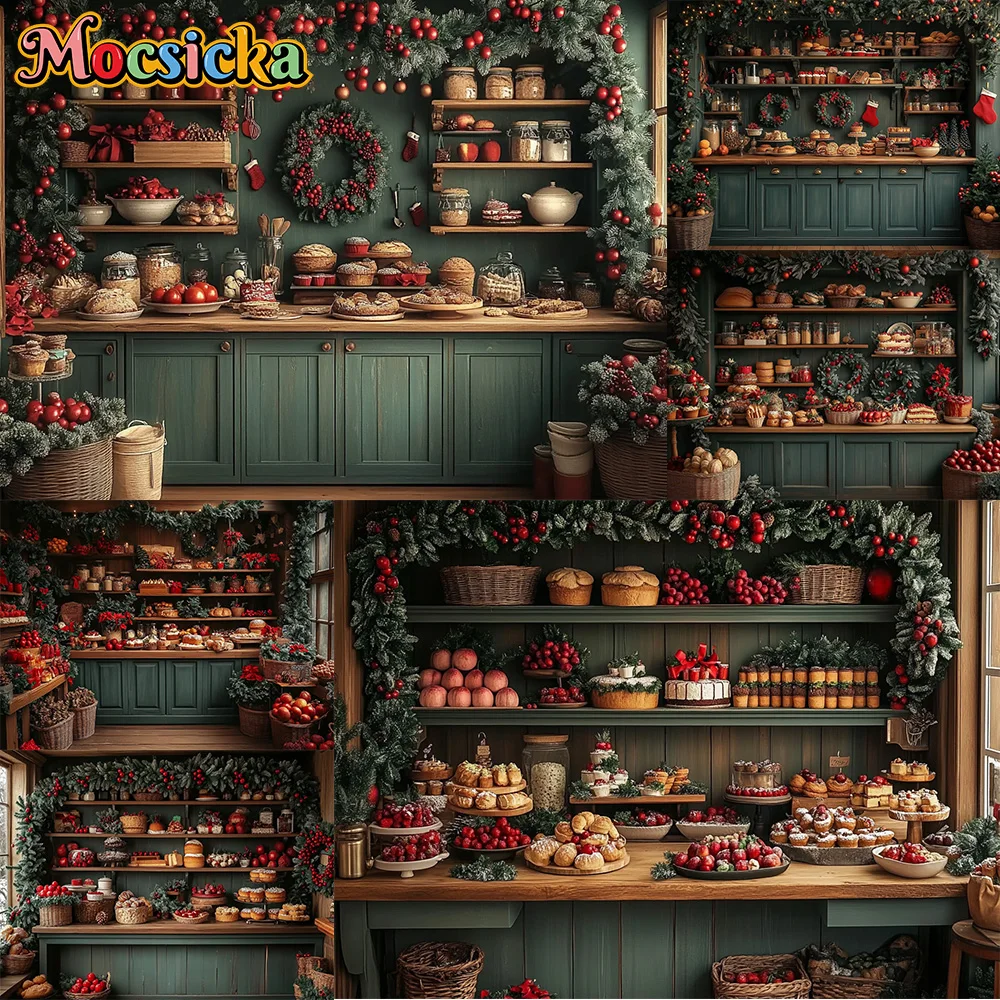 

Mocsicka Photography Background Christmas Kitchen Bread Fruit Decoration Backdrop Family Xmas Party Portrait Photo Studio Props