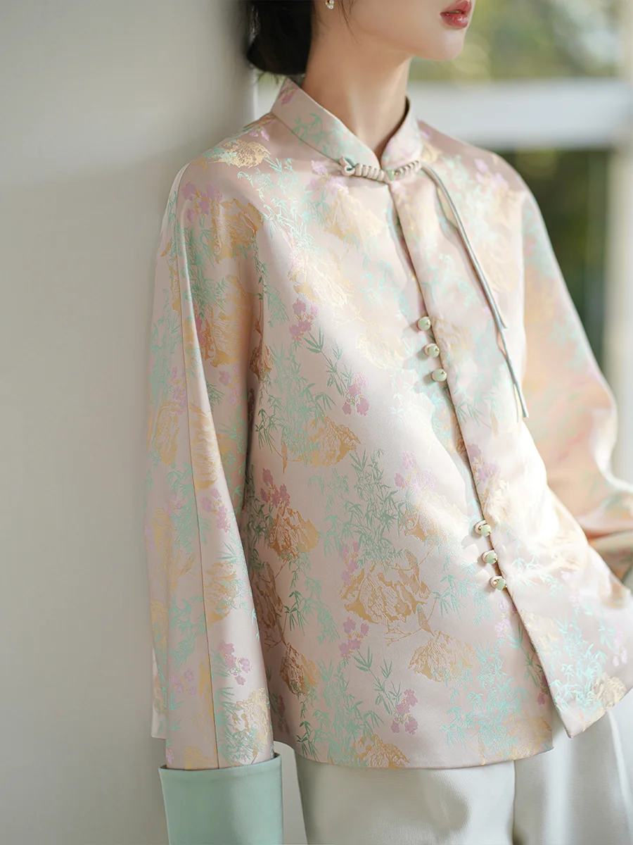 

ChuChan Spring New Chinese Sle Loose Women's ort Coat Jaet with Buttons Autumn Winter Outerwear Tea Costume