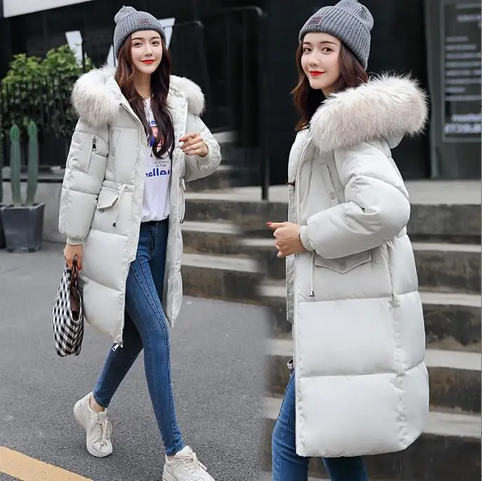 Korean Fashion Winter Solid Color Long-sleeved Down Cotton Jacket Women Bread Fur Collar 2026 New Korean Version Thickened Coat