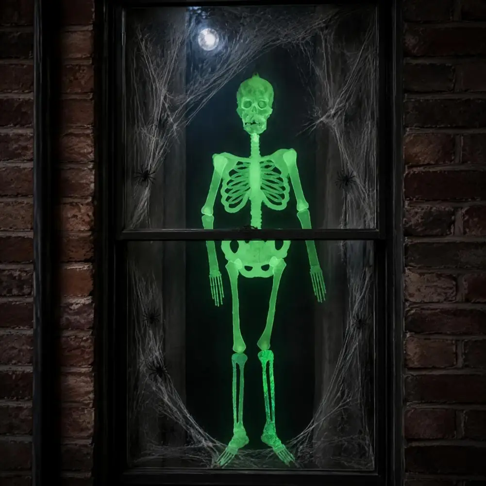 Indoor Outdoor Spooky Ornaments Halloween Glow Skeleton Decor 90cm-1.5m Fluorescent Skull Prop Articulated Plastic for Haunted