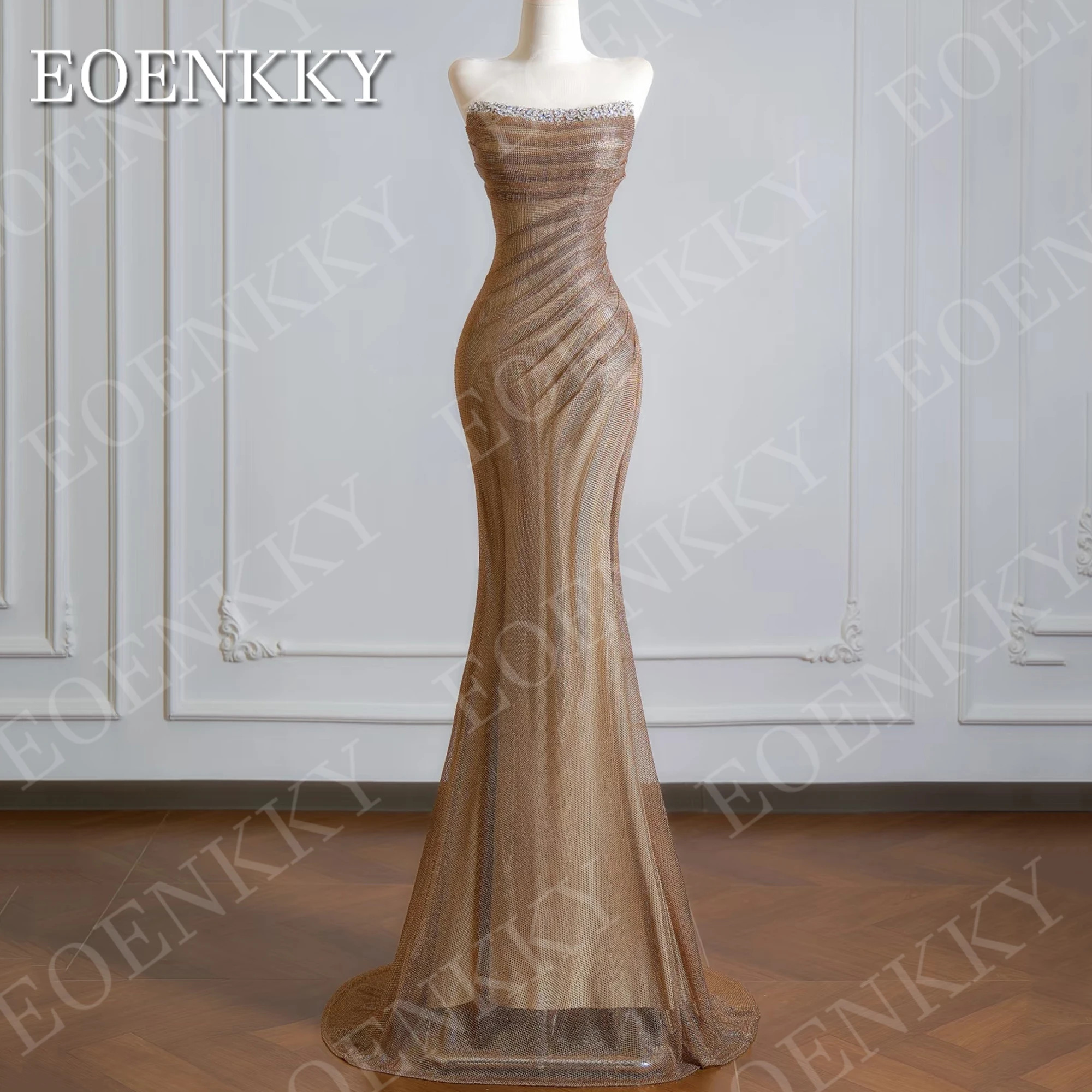 

EOENKKY Evening Dress Mermaid Party Gowns Woman Luxury Glitter Strapless Pleated Sparkly Banquet Dresses Customized فساتين سهرة