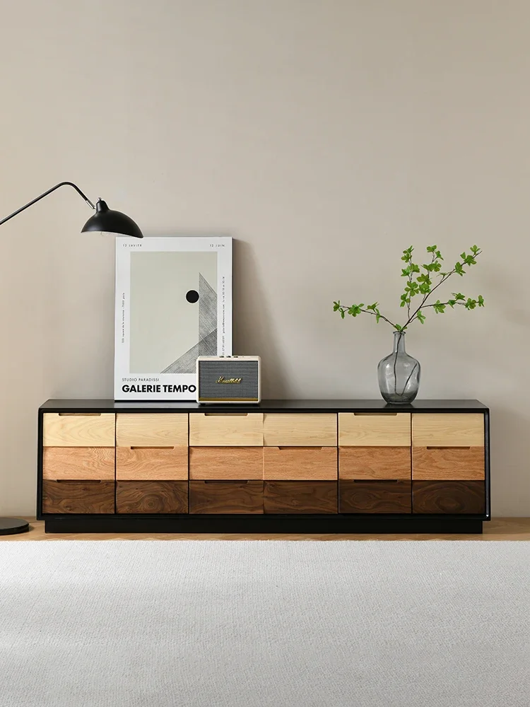 High floor TV cabinet combination black walnut floor cabinet with drawer to store TV shadow