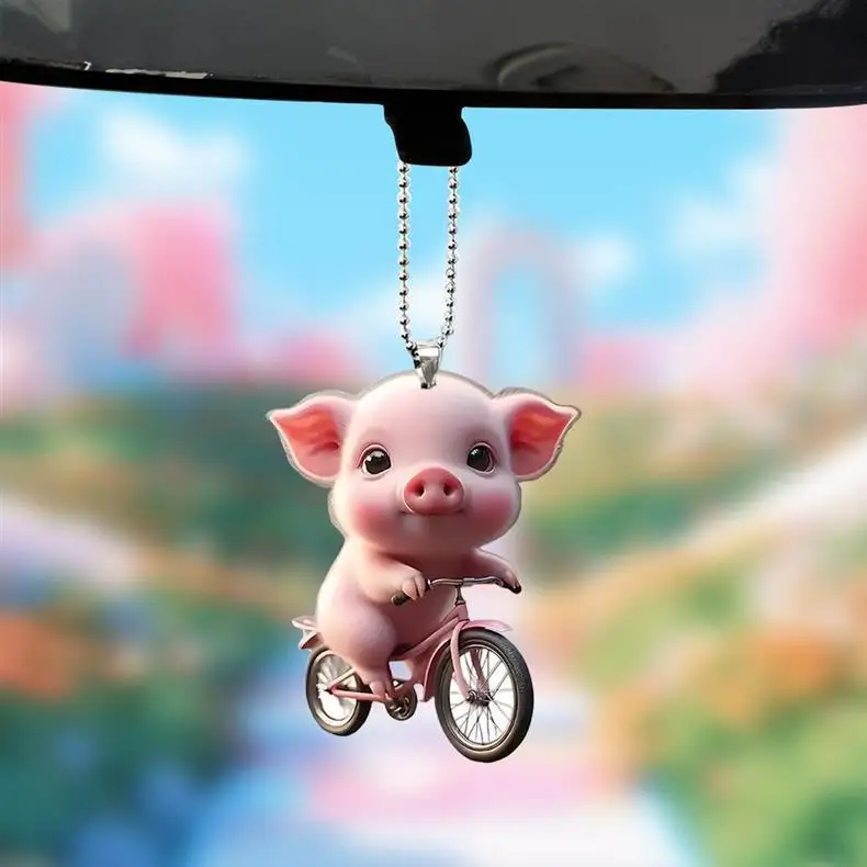 Cute Car Pendant Animal Pig-Shaped Rearview Mirror Acrylic Hanging Ornaments Auto Interior Decoration Accessories