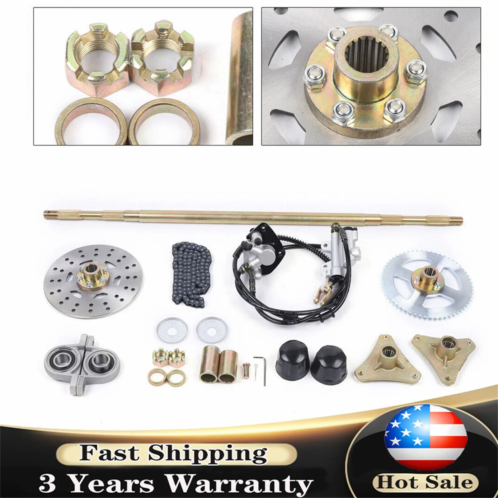 

Drift Trike Go Kart Rear Live Axle Kit, Sprocket & Hub, Brake Assembly/Chain/Hub