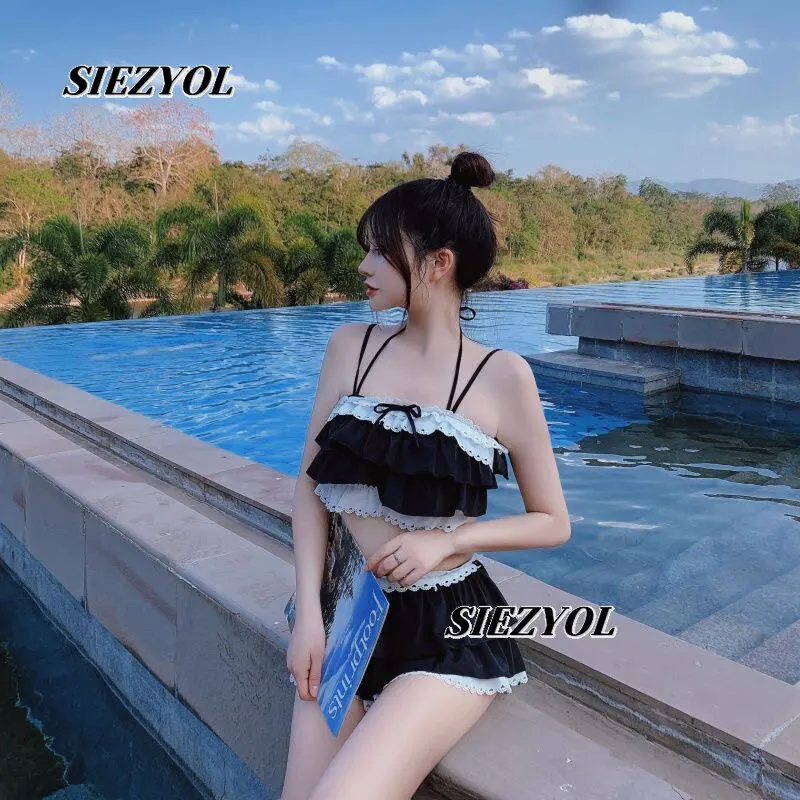 Summer Student Loose Hot Spring Swimsuit Sweet Cute Girl Seaside Vacation Tube Top Skirt Split Swimming Suit for Women