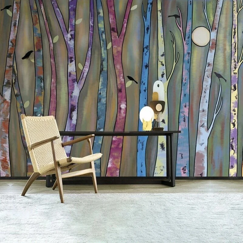 

MU8798 Custom moonlit colored forest background wall, modern living room TV background sofa, bedroom wall decorative wallpaper
