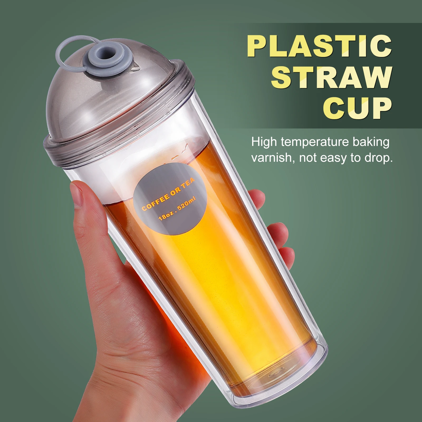 

Milk Tea Cup Double Layer Plastic Straw Water Bottle Fruit Pattern Hygienic Silicone Cover Long Use Not