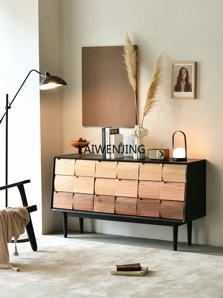 

Jiudou bedroom storage wabi wind solid wood bedside cabinet Japanese dining side porch locker