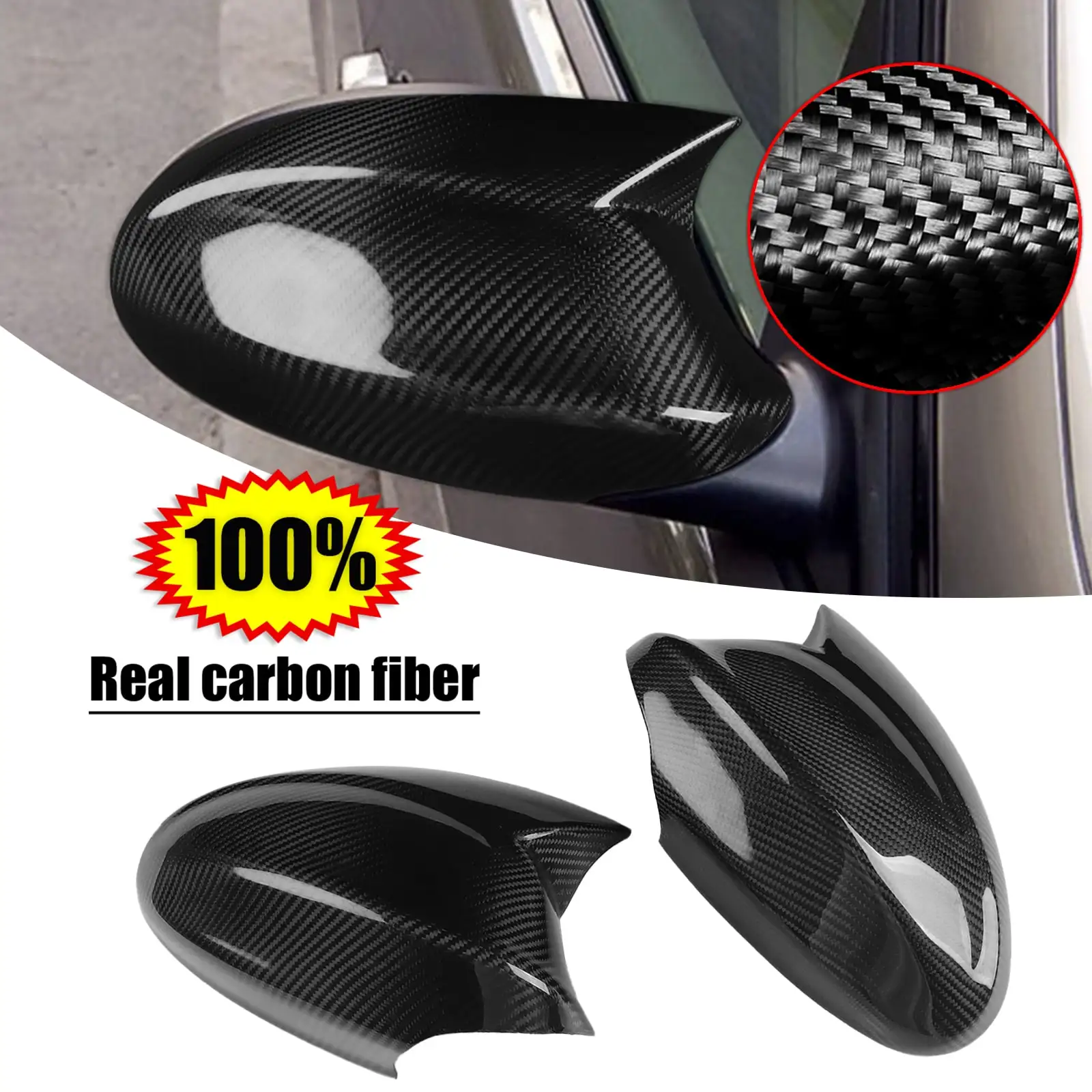 For BMW E90 3 Series 4-Door Sedan 2005-2008 Real Carbon Fiber Add-On Side Mirror Cover Caps