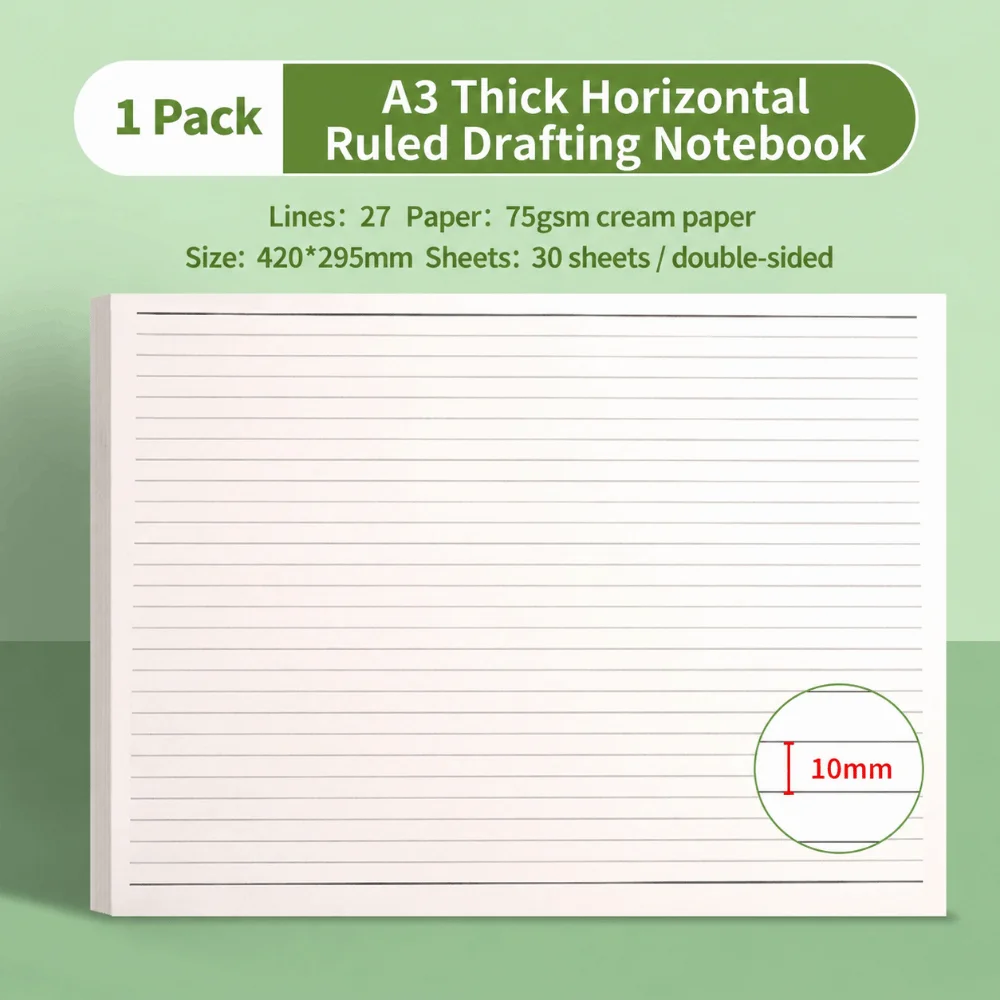 Wide Horizontal Lined Draft Notebook Thick Cream Paper Tearable Exam Practice Scratch Pad Mind Mapping Notepad