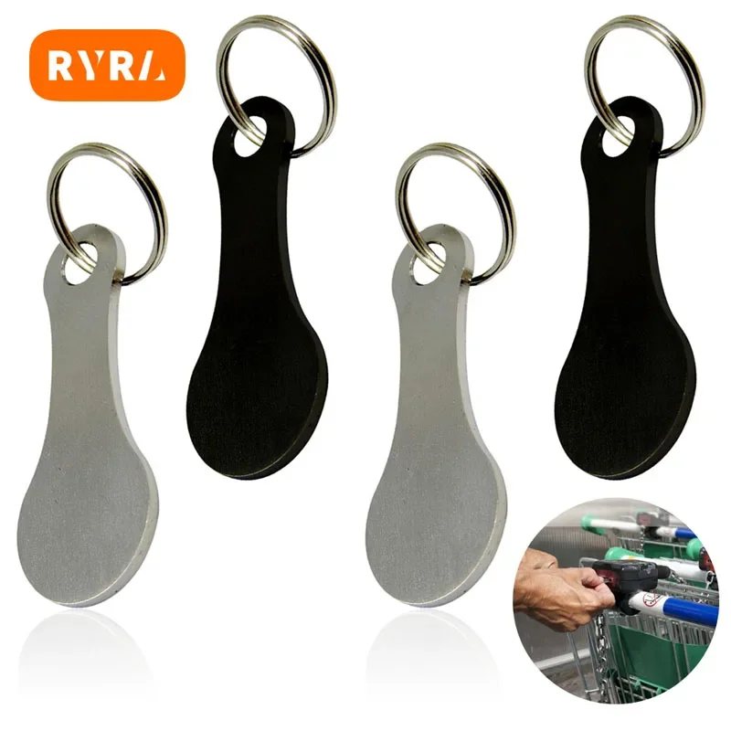 2 Pcs Shopping Cart Tokens Metal Key Ring Aluminum Alloy Keychain Hook Shopping Cart Chip Opener Solver Supermarket Trolley Key