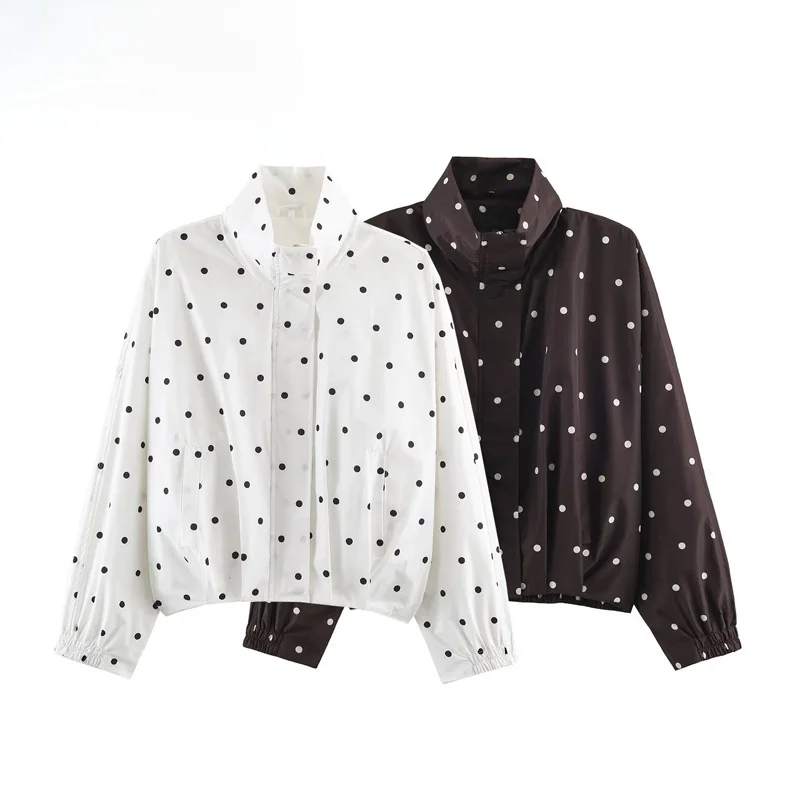 Fashionable Polka Dot Pilot Jacket Outerwear for Women Versatile Short Coat Long Sleeve Polyester Fiber Zipper Closure Autumn...