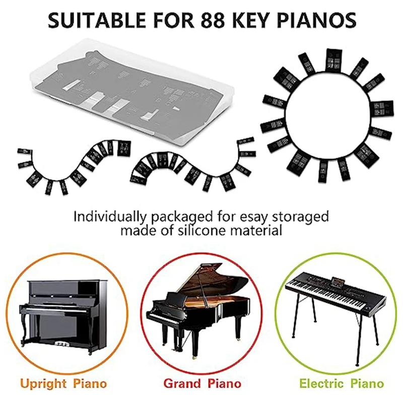 Removable Piano Keyboard Note Labels 88 Keys For Learning, Reusable Piano Key Stickers For Beginners (Black)