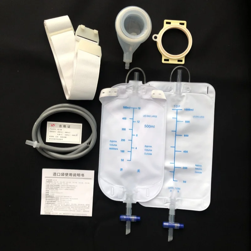 Two-piece set, glue-free silicone transparent excretion ostomy bag with urine collection ostomy bag set
