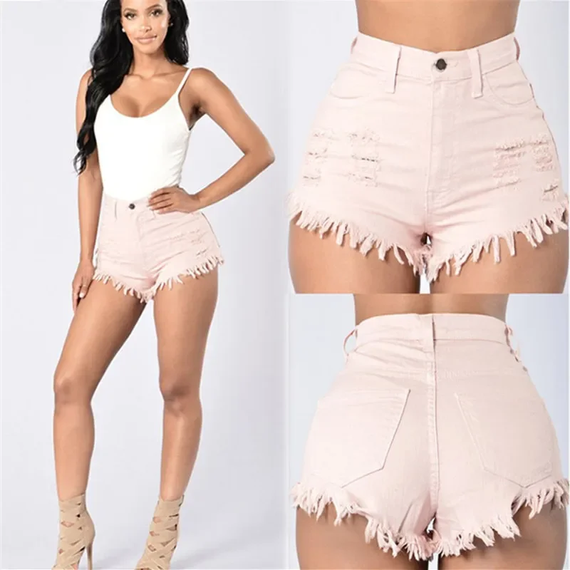 Denim Shorts Women Pant Jeans Slim Fit High Waist Straight Trousers Y2k Streetwear Hip Wrap Raw Edge Beach Work Summer view 4
