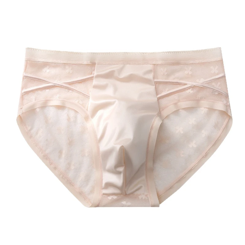 Men's Briefs Ice Silk Satin Mesh 3d Bulge Pouch Panties Sexy Side Cross Strap Sissy Lingerie Light Thin See Through Underwear