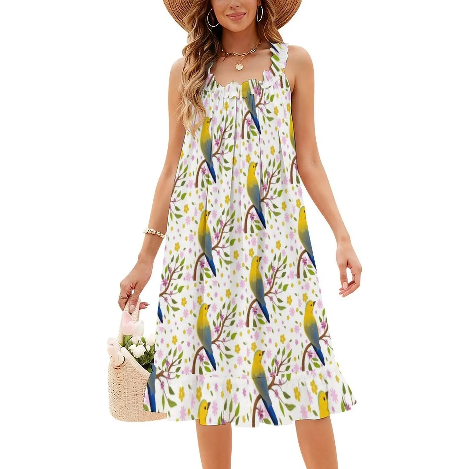 فستان Everybirdy Golder Birds Pattern 2 فستان بوهيمي عتيق بأكمام منتفخة أو بدون أكمام للنساء فستان Everybirdy Golder #4