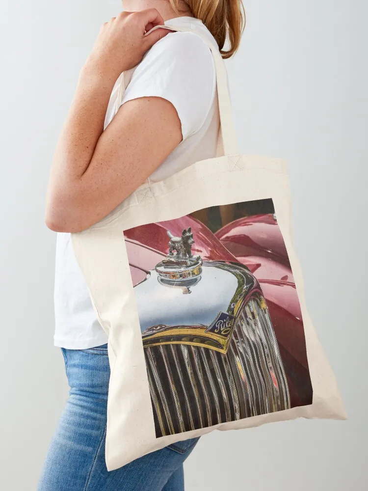

The front of a red vintage Riley on display at a car show Tote Bag great bag hand bag tote Women bags