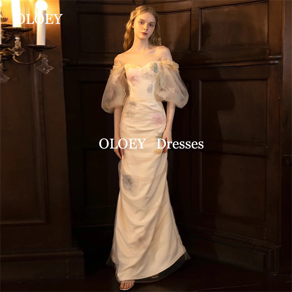 

OLOEY Elegant Floral Print Prom Dresses Korea Photoshoot Sweetheart Off Shoulder Wedding Party Gowns Off Shoulder Customized