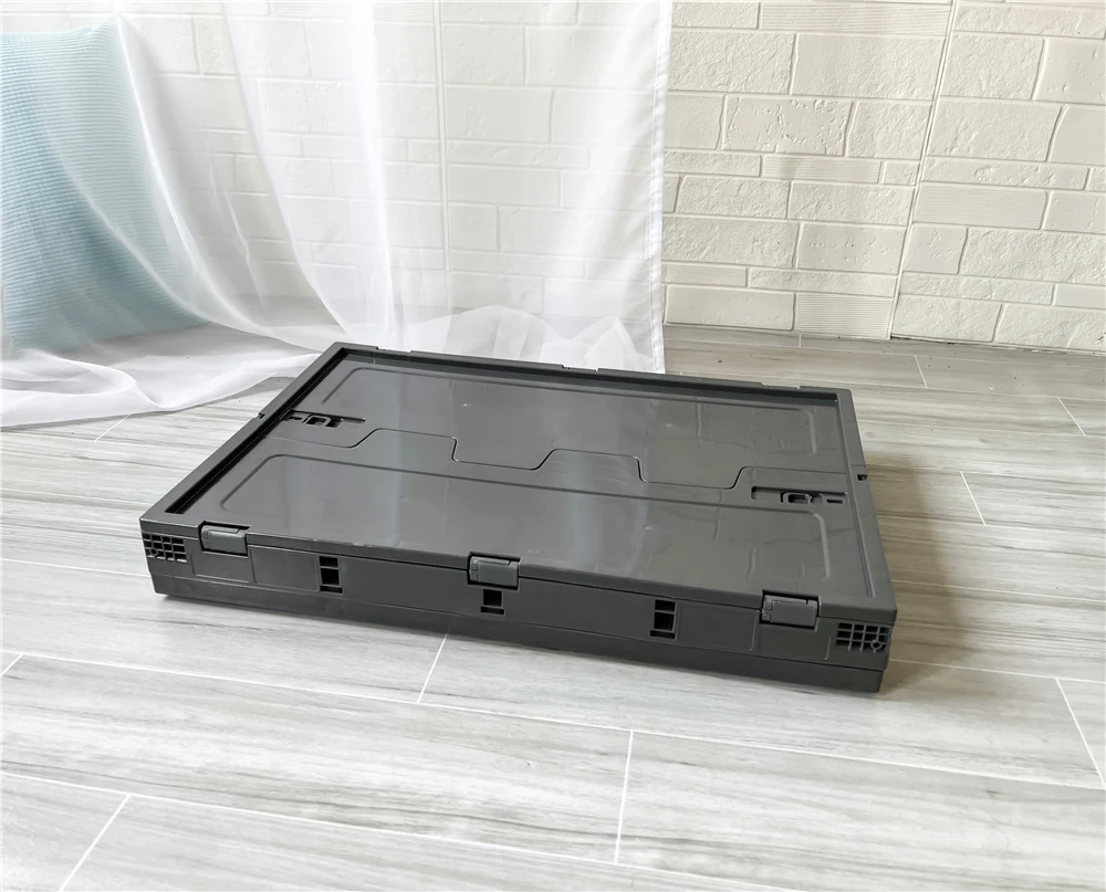 Cheap Price Dark Grey Color In Stock 80L Camping Home Storage Plastic Folding Storage Box Bin With Front Open
