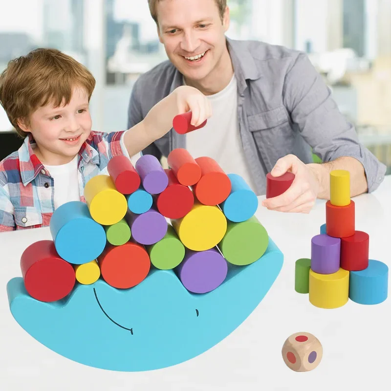 Blocs de construction d'équilibre cognitif couleur éducation précoce pour enfants, Puzzle russe tridimensionnel, jeu de société 2 en 1