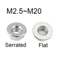 1~30PCS Hexagon Flat Flange Nut M2.5 M3 M4 M5 M6 M8 M10 M12 M14 M16 M20 Hexagon with Serrated Flange Nut 304/316 Stainless Steel