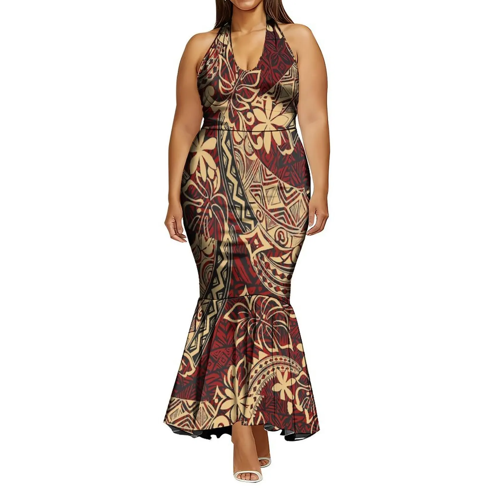 فستان نسائي مثير هالتر التخسيس تصميم طويل تصميم الأزهار فستان ذيل السمكة البولينيزية حسب الطلب فستان سهرة عالي الجودة #2