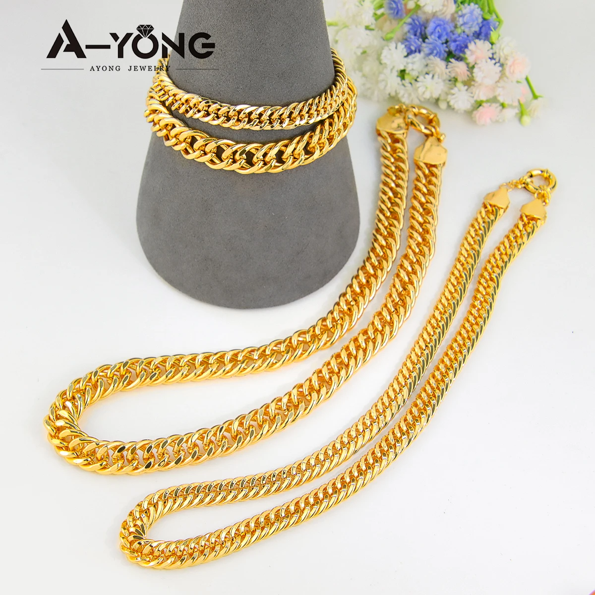 Luxus Hip Hop Schmuck Set 21k Gold Überzogene Dubai Fashoin Kubanischen Kette Halskette Arabisch Frauen Männer Punk Event Party schmuck – Detail 8