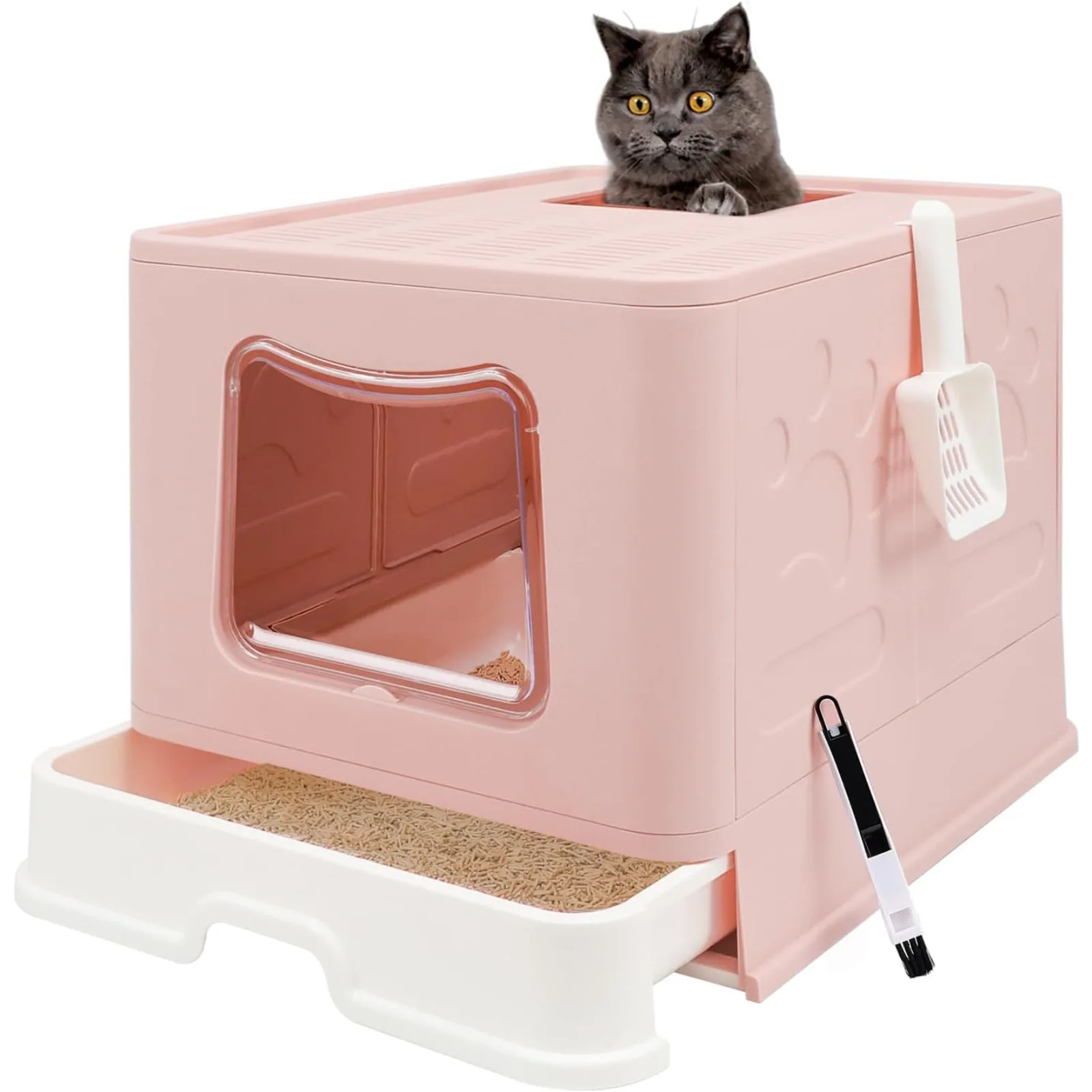 

US Litter Box with Lid, Jumbo Enclosed Cat Potty, Top Entry Anti-Splashing Toilet, Easy to Clean Including Litter